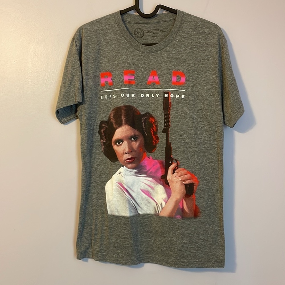 Out of Print Princess Leia Star Wars Read It’s Our Only Hope Gray T-shirt XS